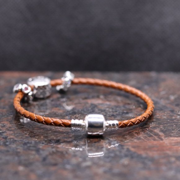 Brown Leather Bracelet with Sterling Silver Barrel Clasp - BRAND NEW - Picture 3 of 6